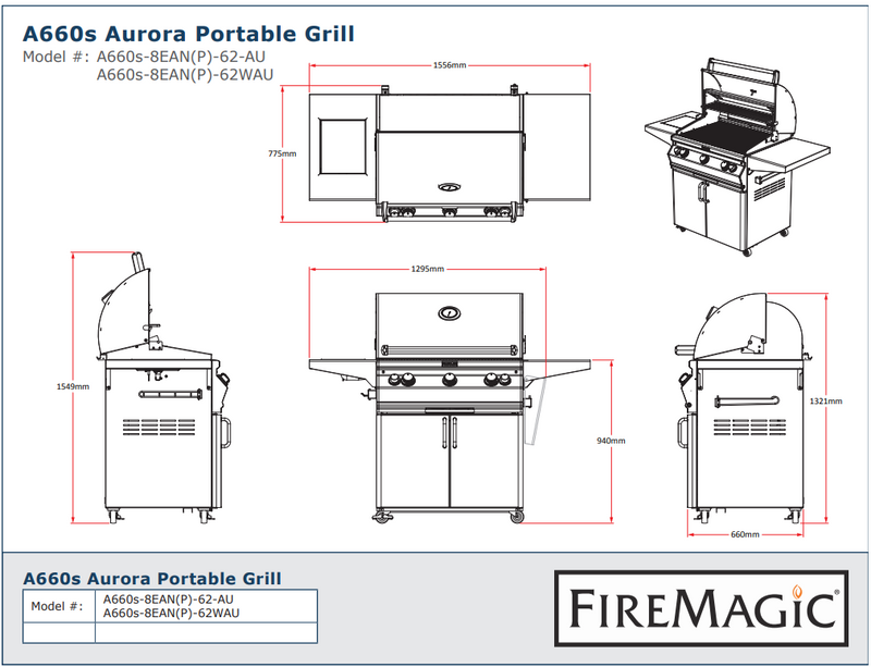 Fire Magic Grills Aurora A660s Portable Grill With Analog Thermometer, Rotisserie Kit & Flush Mounted Single Side Burner