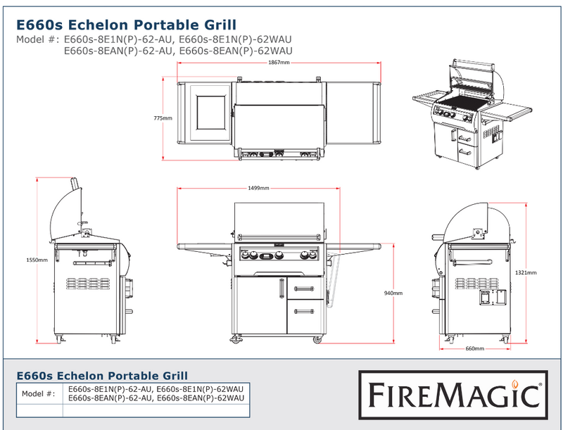 Fire Magic Grills Echelon E660s Portable Grill With Digital Thermometer and Flush Mounted Single Side Burner