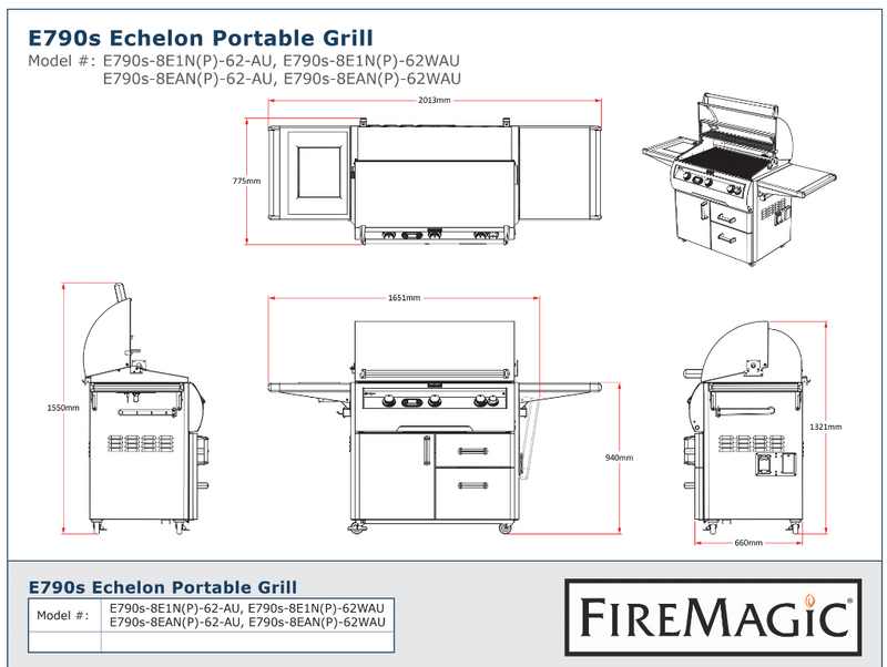 Fire Magic Grills Echelon E790s Portable Grill With Digital Thermometer and Flush Mounted Single Side Burner